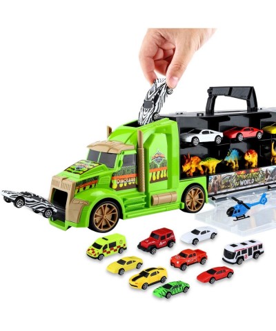 Dinosaur Toys Truck with 15 Dinosaurs 5 Metal and 5 Plastic Die-Cast Cars and 1 Helicopter and Dinosaurs Book for 3-12 Years ...