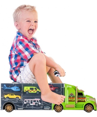 Dinosaur Toys Truck with 15 Dinosaurs 5 Metal and 5 Plastic Die-Cast Cars and 1 Helicopter and Dinosaurs Book for 3-12 Years ...