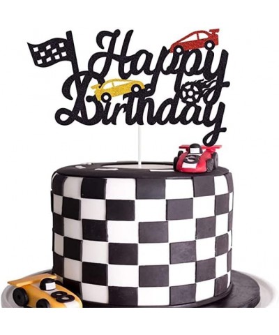 Race Car Birthday Cake Topper Happy Birthday Cake Decor Chequered Flag Themed Party Supplies Decorations(Doubled-Sided) $17.4...