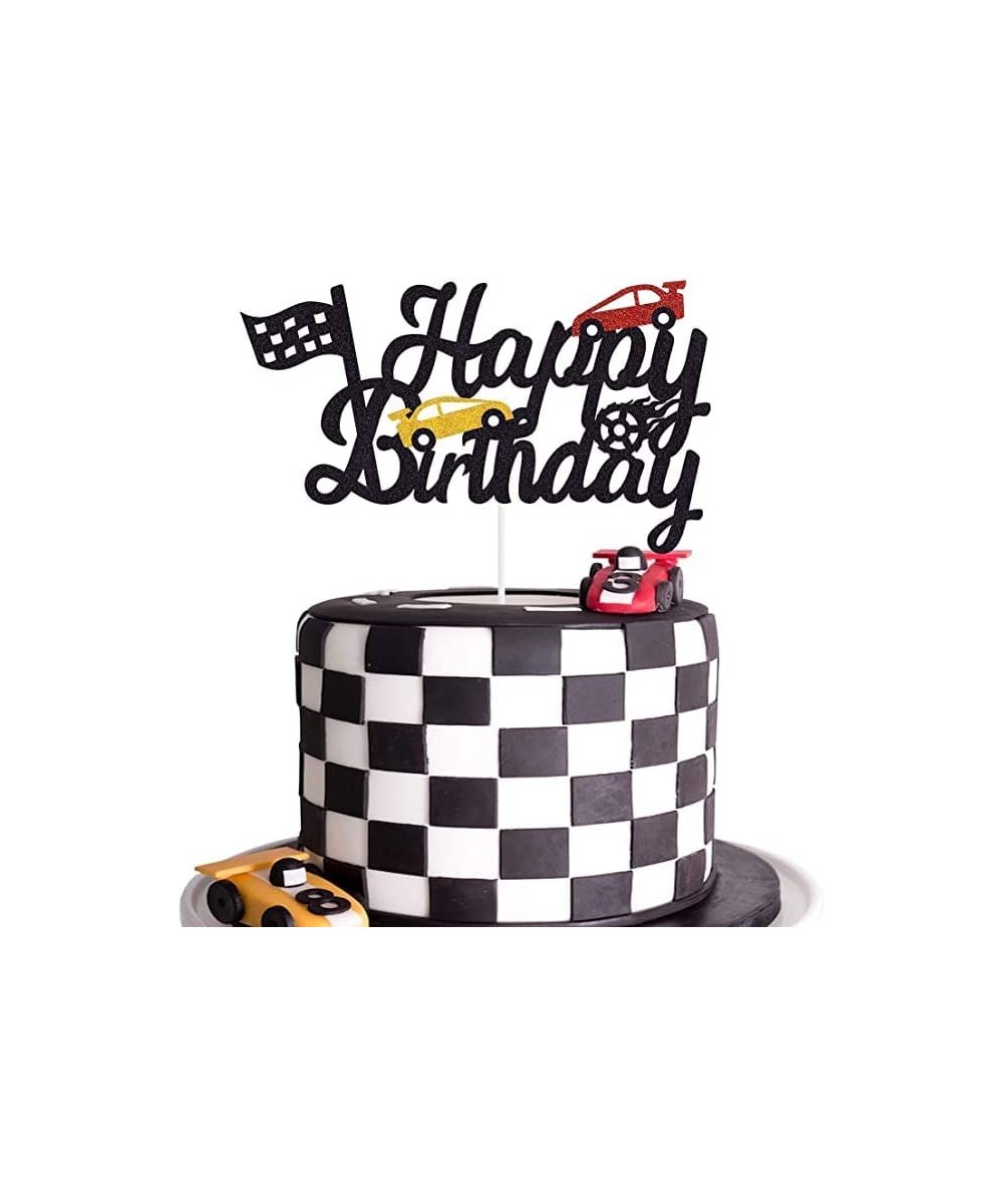 Race Car Birthday Cake Topper Happy Birthday Cake Decor Chequered Flag Themed Party Supplies Decorations(Doubled-Sided) $17.4...