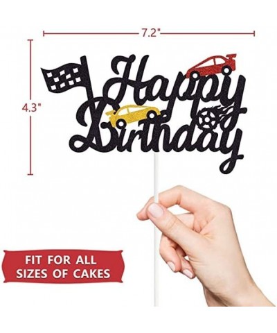 Race Car Birthday Cake Topper Happy Birthday Cake Decor Chequered Flag Themed Party Supplies Decorations(Doubled-Sided) $17.4...