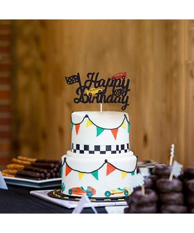 Race Car Birthday Cake Topper Happy Birthday Cake Decor Chequered Flag Themed Party Supplies Decorations(Doubled-Sided) $17.4...