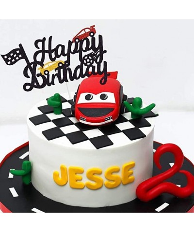 Race Car Birthday Cake Topper Happy Birthday Cake Decor Chequered Flag Themed Party Supplies Decorations(Doubled-Sided) $17.4...