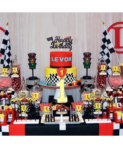 Race Car Birthday Cake Topper Happy Birthday Cake Decor Chequered Flag Themed Party Supplies Decorations(Doubled-Sided) $17.4...