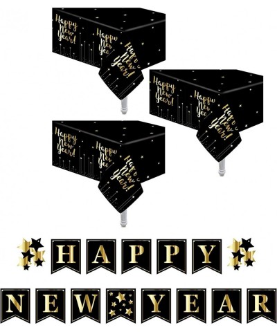 3 Pack NYE Table Cover | Happy New Year Banner | Tablecover Size: 54" x 108" | Ideal for Elegant Midnight New Years Party Cel...