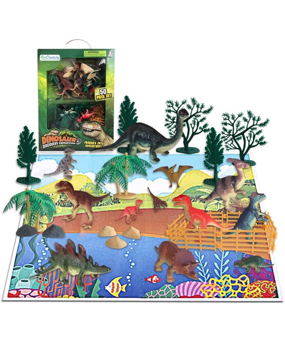 50 Piece Dinosaur Play Set Dino Playset with Various Dinosaurs Trees Rocks Fence and Play Mat Dinosaur Toys Box Set for Boys ...