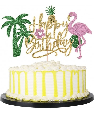 Glitter Flamingo Happy Birthday Cake Topper Hawaiian Luau Tropical Pineapple Theme Kids Boys Girls Party Decoration Supplies ...