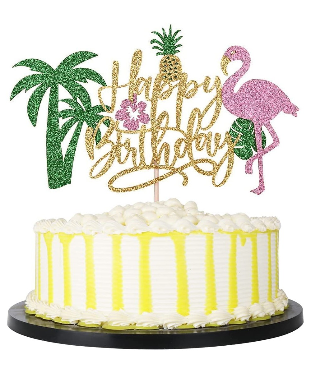 Glitter Flamingo Happy Birthday Cake Topper Hawaiian Luau Tropical Pineapple Theme Kids Boys Girls Party Decoration Supplies ...