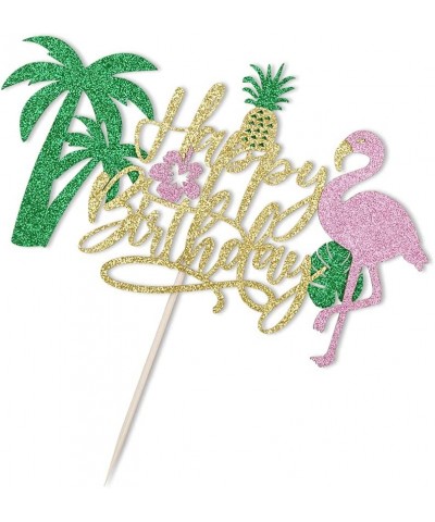 Glitter Flamingo Happy Birthday Cake Topper Hawaiian Luau Tropical Pineapple Theme Kids Boys Girls Party Decoration Supplies ...