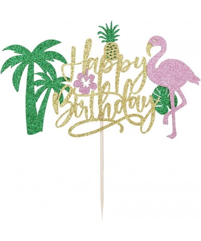 Glitter Flamingo Happy Birthday Cake Topper Hawaiian Luau Tropical Pineapple Theme Kids Boys Girls Party Decoration Supplies ...