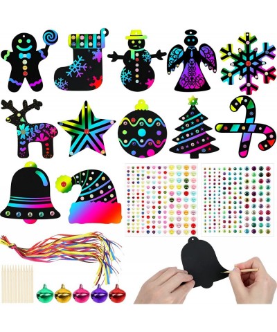 48 Pieces Christmas Scratch Ornaments Scratch Paper Craft Hanging Craft Art Kits Magic Rainbow Scratch Art Ornaments for Chri...