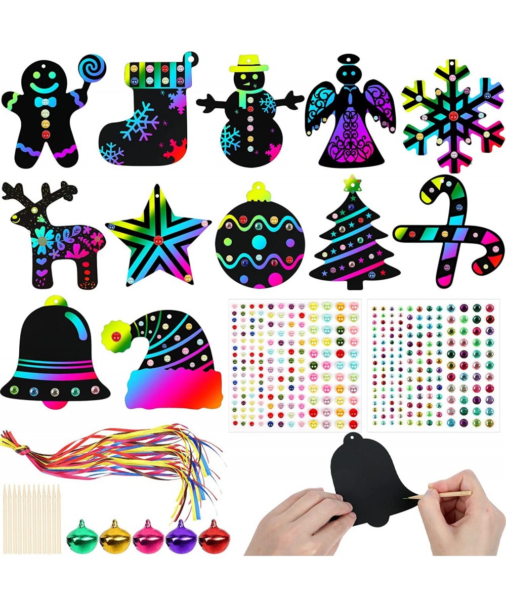 48 Pieces Christmas Scratch Ornaments Scratch Paper Craft Hanging Craft Art Kits Magic Rainbow Scratch Art Ornaments for Chri...