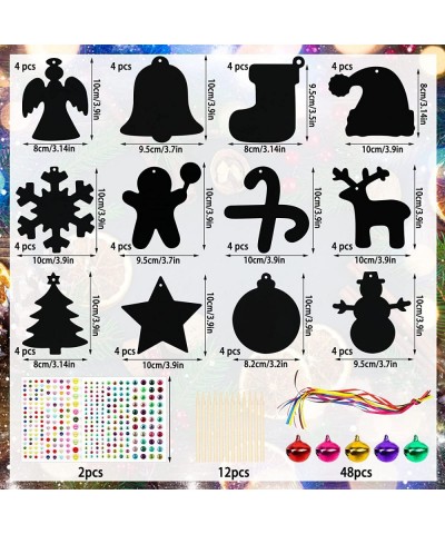 48 Pieces Christmas Scratch Ornaments Scratch Paper Craft Hanging Craft Art Kits Magic Rainbow Scratch Art Ornaments for Chri...