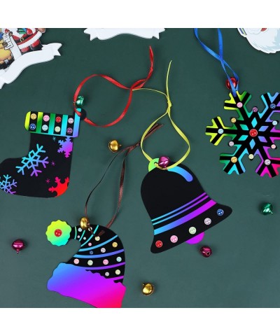 48 Pieces Christmas Scratch Ornaments Scratch Paper Craft Hanging Craft Art Kits Magic Rainbow Scratch Art Ornaments for Chri...