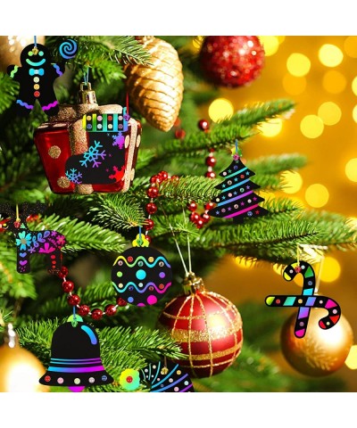 48 Pieces Christmas Scratch Ornaments Scratch Paper Craft Hanging Craft Art Kits Magic Rainbow Scratch Art Ornaments for Chri...