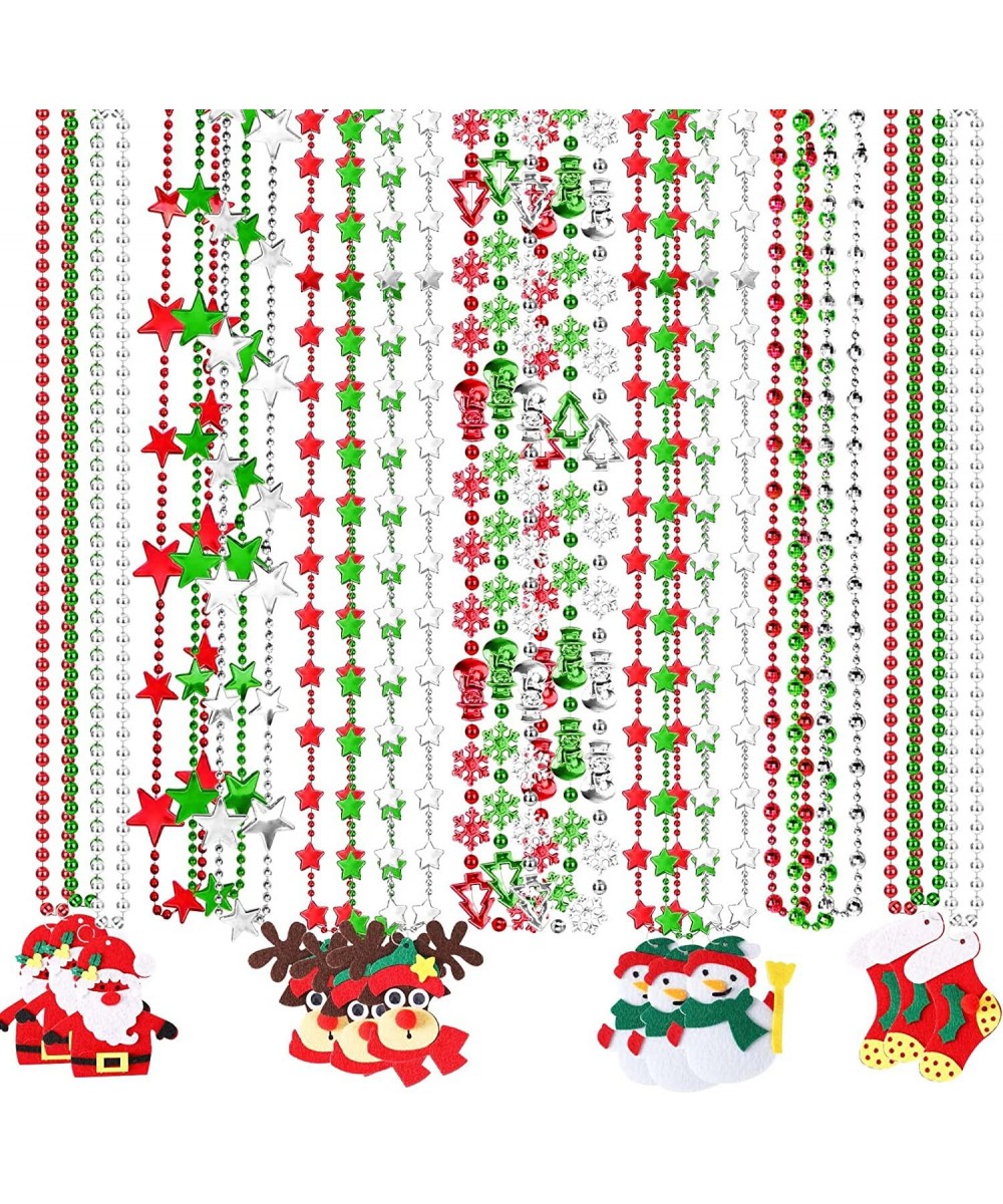 21Pcs Christmas Necklaces Metallic Bead Red White Green Necklace with Santa Claus Christmas Tree Snowman Elk Snowflake for Ch...