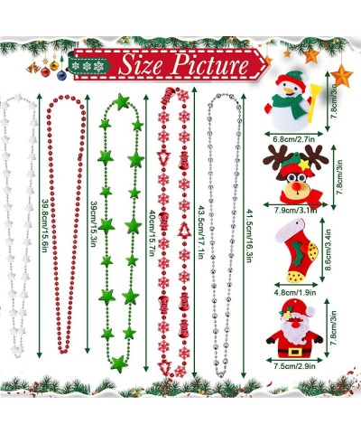 21Pcs Christmas Necklaces Metallic Bead Red White Green Necklace with Santa Claus Christmas Tree Snowman Elk Snowflake for Ch...