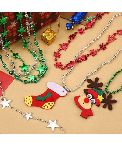 21Pcs Christmas Necklaces Metallic Bead Red White Green Necklace with Santa Claus Christmas Tree Snowman Elk Snowflake for Ch...