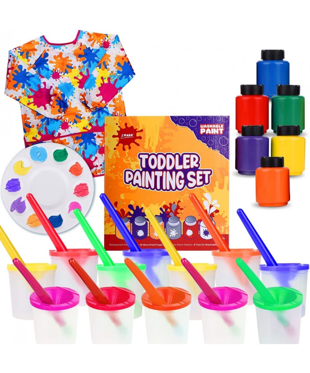 Toddlers Painting Set with Spill Proof Paint Cups– 32 Piece Paint Set with Washable Water Based Tempera Paint Brushes Art Smo...