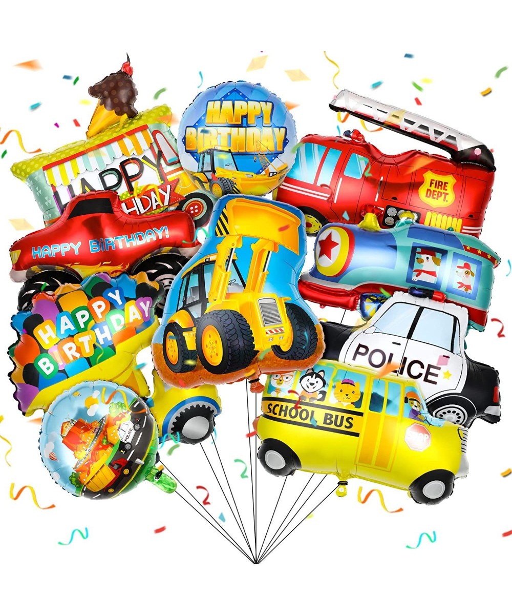 10 Pieces Transportation Birthday Party Decoration for Boys Car Balloons Ice Cream Cart School Bus Fire Truck Train Police Bu...