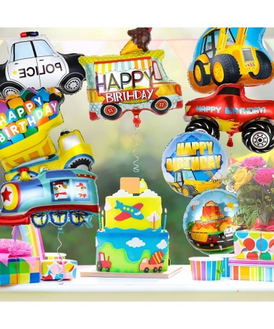 10 Pieces Transportation Birthday Party Decoration for Boys Car Balloons Ice Cream Cart School Bus Fire Truck Train Police Bu...