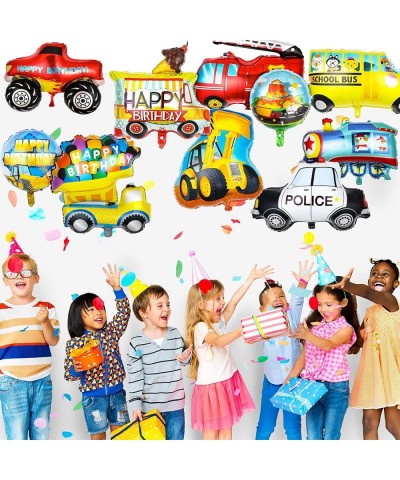 10 Pieces Transportation Birthday Party Decoration for Boys Car Balloons Ice Cream Cart School Bus Fire Truck Train Police Bu...