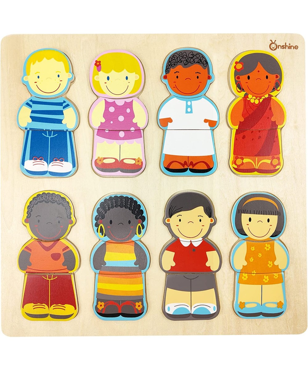 Wooden Puzzle for Toddlers 1-3 Children of The World Racial Cognition Dress-up Peg Puzzle Educational Toys 24 Pieces Mix and ...