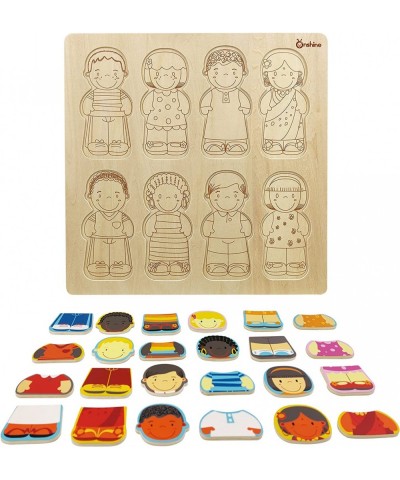 Wooden Puzzle for Toddlers 1-3 Children of The World Racial Cognition Dress-up Peg Puzzle Educational Toys 24 Pieces Mix and ...