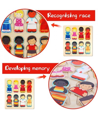 Wooden Puzzle for Toddlers 1-3 Children of The World Racial Cognition Dress-up Peg Puzzle Educational Toys 24 Pieces Mix and ...