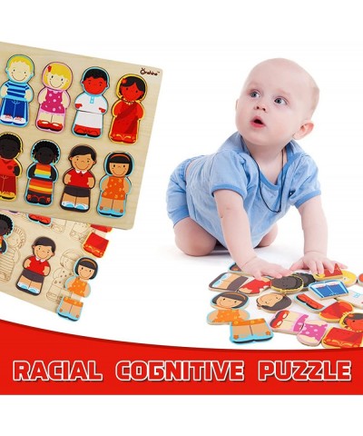 Wooden Puzzle for Toddlers 1-3 Children of The World Racial Cognition Dress-up Peg Puzzle Educational Toys 24 Pieces Mix and ...