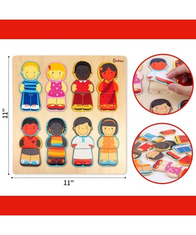 Wooden Puzzle for Toddlers 1-3 Children of The World Racial Cognition Dress-up Peg Puzzle Educational Toys 24 Pieces Mix and ...