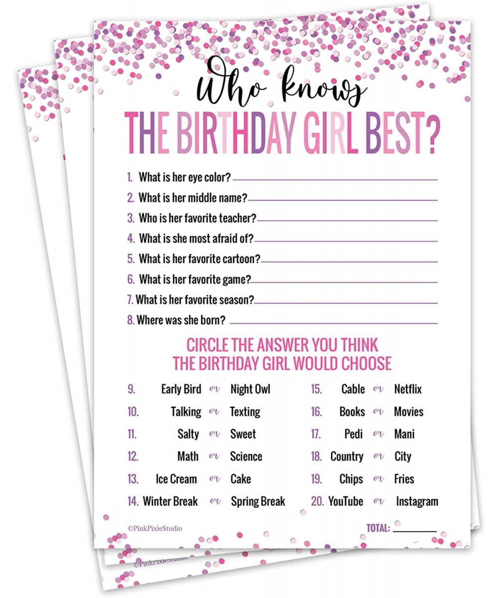 15 Who Knows The Birthday Girl Best Game Cards- for Child or Teen- Fun and Easy Game for Party or Sleepover- Girl Birthday Su...