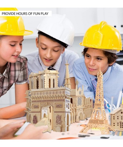 Bundle of Famous Sites: Eiffel Tower Arch De Triomphe & Notre Dame Cathedral Wooden 3D Puzzles Construction Kits Educational ...