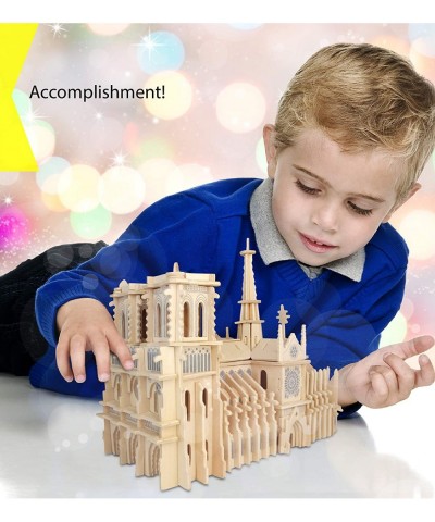 Bundle of Famous Sites: Eiffel Tower Arch De Triomphe & Notre Dame Cathedral Wooden 3D Puzzles Construction Kits Educational ...