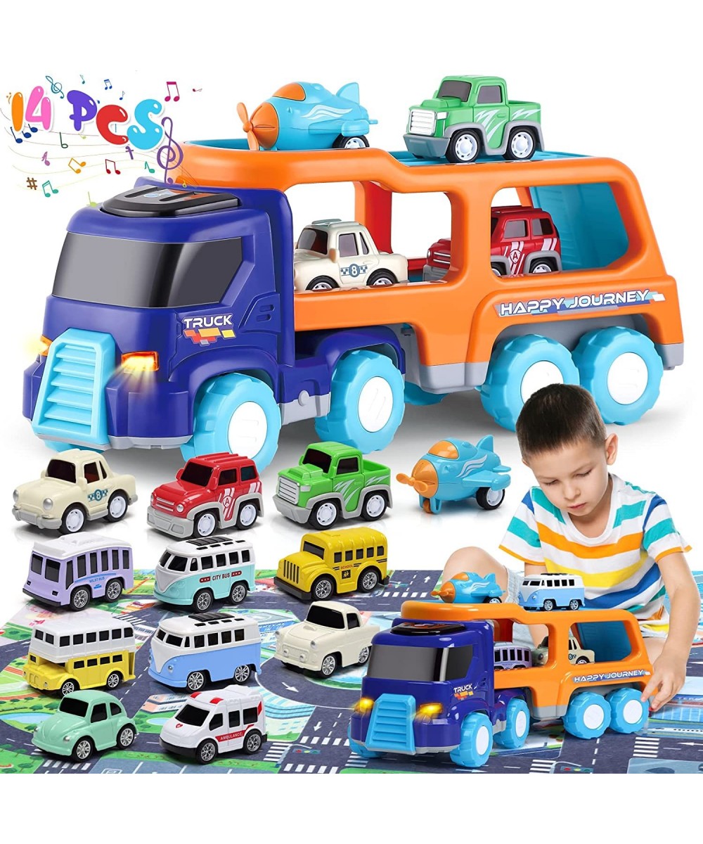 14PCS Toy Trucks Car for 2 3 4 5 Year Old Toddlers Boys Girls Transport Car Carrier Truck Pull Back Vehicles Toys Car Trucks ...