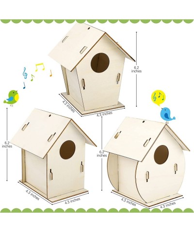 3 Pack DIY Wooden Birdhouse Kits Paintable Unfinished Wood Birdhouse Hanging Decorations with Paints Brushes Palette and Pigm...