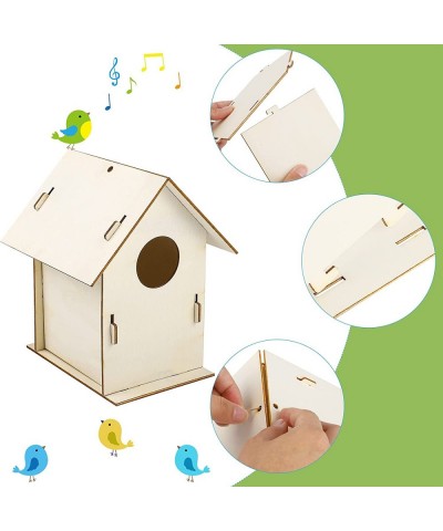 3 Pack DIY Wooden Birdhouse Kits Paintable Unfinished Wood Birdhouse Hanging Decorations with Paints Brushes Palette and Pigm...