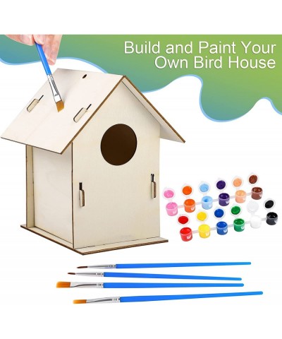 3 Pack DIY Wooden Birdhouse Kits Paintable Unfinished Wood Birdhouse Hanging Decorations with Paints Brushes Palette and Pigm...