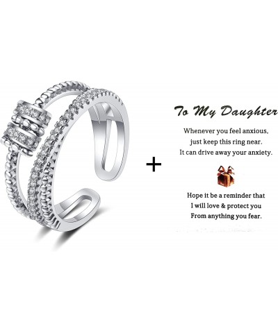 To My Daughter Fidget Ring Silver Anxiety Relief Ring for Women Zircon Spinner Stress Rings with Beads Adjustable Open Ring F...