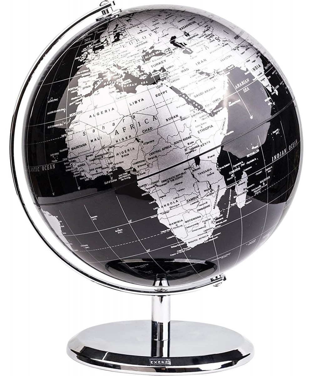 Metallic World Globe Black – Educational/Geographic/Modern Desktop Decoration - Stainless Steel Arc and Base/Earth World - Me...