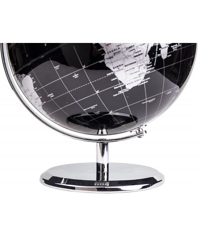 Metallic World Globe Black – Educational/Geographic/Modern Desktop Decoration - Stainless Steel Arc and Base/Earth World - Me...