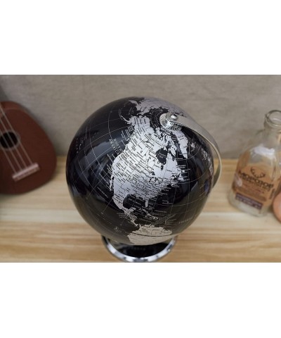 Metallic World Globe Black – Educational/Geographic/Modern Desktop Decoration - Stainless Steel Arc and Base/Earth World - Me...