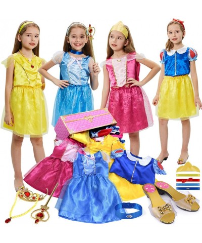 17 Pcs Girls Princess Dress Up Trunk Role Play Cosplay Set with Princess Shoes Crown Accessories Princess Costume for Kids Ag...