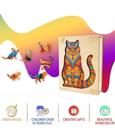 Wooden Jigsaw Puzzles-Cat Puzzle Unique Shape Advanced Animal Wooden Puzzle Best Gift for Adults and Kids Family Puzzles for ...