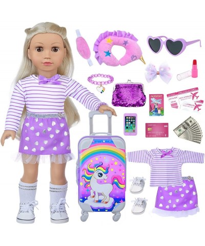 29 Pcs American Doll Clothes and Accessories Cute Travel Play Set fit 18 Inch Doll with Purple Clothes Suit Unicorn Suitcase ...