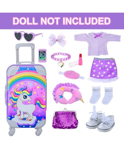 29 Pcs American Doll Clothes and Accessories Cute Travel Play Set fit 18 Inch Doll with Purple Clothes Suit Unicorn Suitcase ...