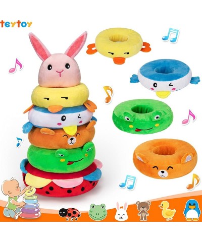 6Pcs Stacking Toys Soft Plush Animals with Crinkle and Rattles Early Development Stacking Rings Baby Toy for Toddlers Boys an...