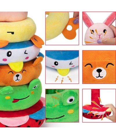 6Pcs Stacking Toys Soft Plush Animals with Crinkle and Rattles Early Development Stacking Rings Baby Toy for Toddlers Boys an...