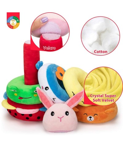 6Pcs Stacking Toys Soft Plush Animals with Crinkle and Rattles Early Development Stacking Rings Baby Toy for Toddlers Boys an...