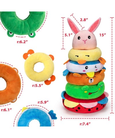 6Pcs Stacking Toys Soft Plush Animals with Crinkle and Rattles Early Development Stacking Rings Baby Toy for Toddlers Boys an...